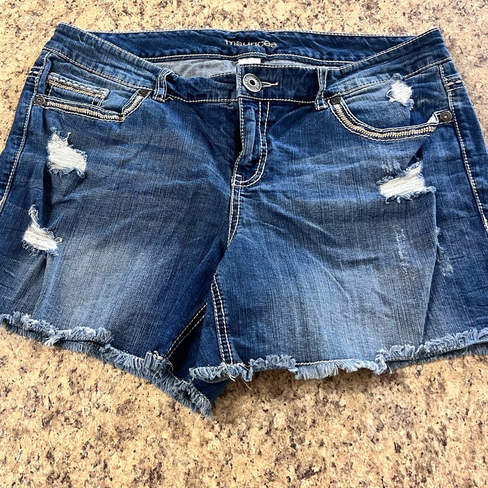 Maurices Distressed Denim Cutoff frayed Shorts fancy stitch